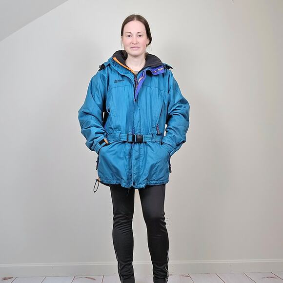 Vintage 80s 90s Ski Coat Winter Jacket Belted Teal Large - Picture 3 of 16